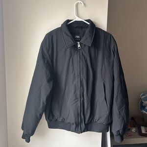 Zara Men's Classic Black Bomber Jacket Medium